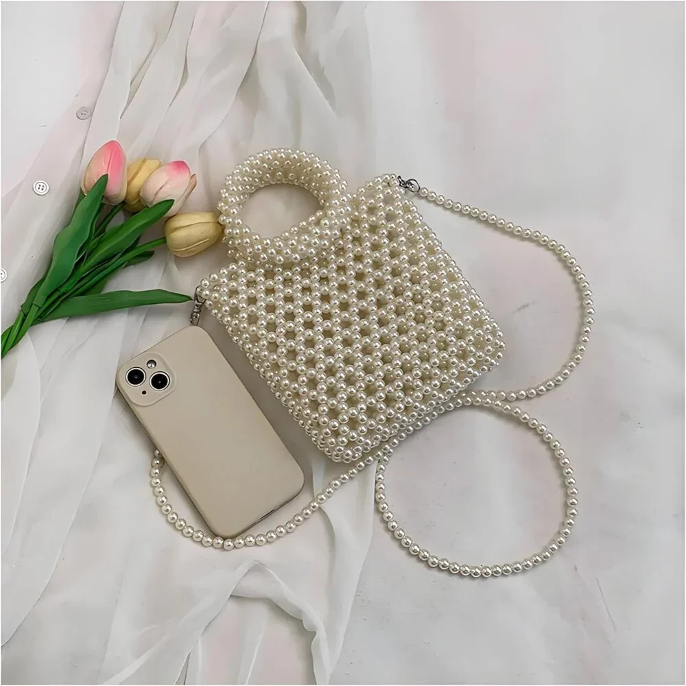 Compact Women’s Pearl Crossbody Bag with Detachable Chain - Ideal for Parties